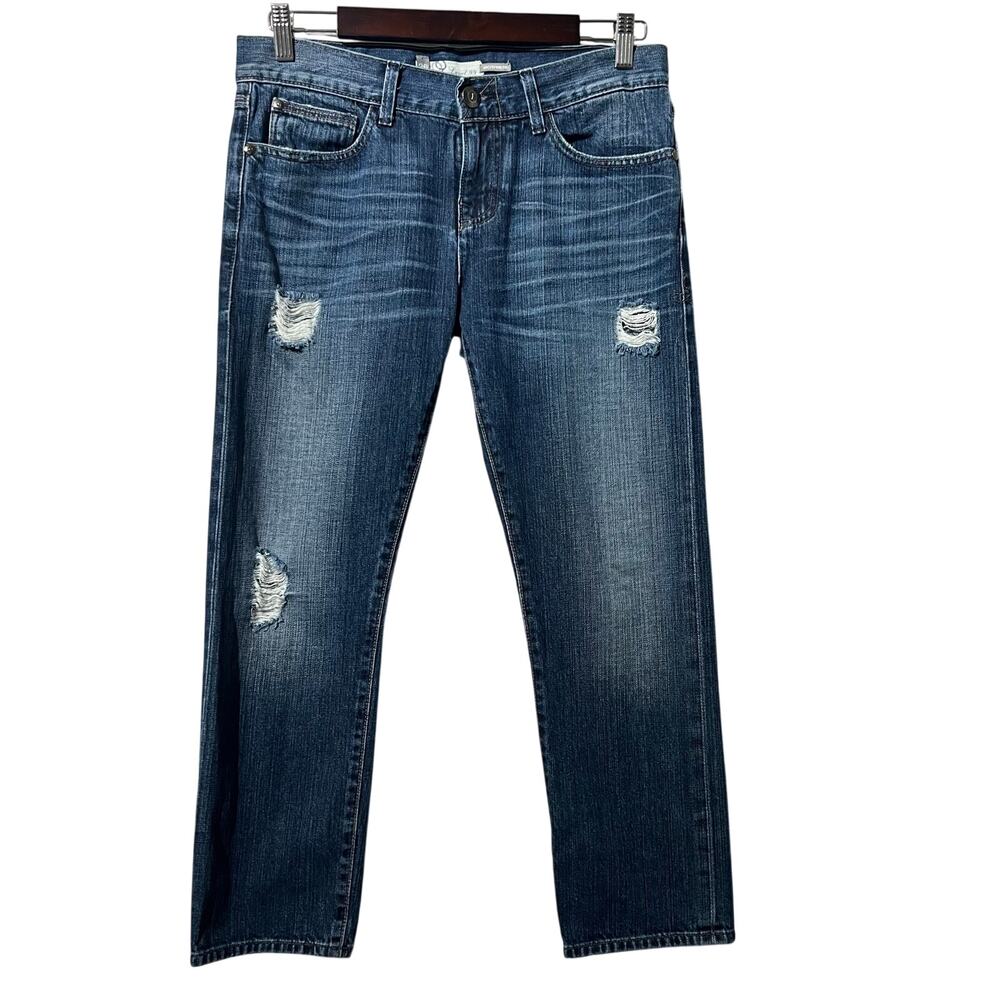 Level 99 Distressed Mid Rise Boyfriend Blue Denim Jeans | Women's Size 26